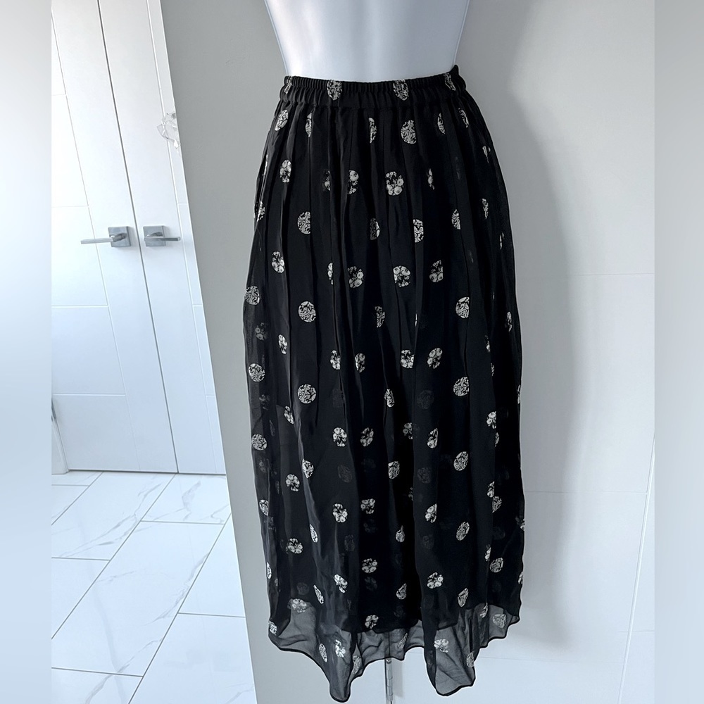 Club Monaco Black Midi Skirt with White Floral Dot Print